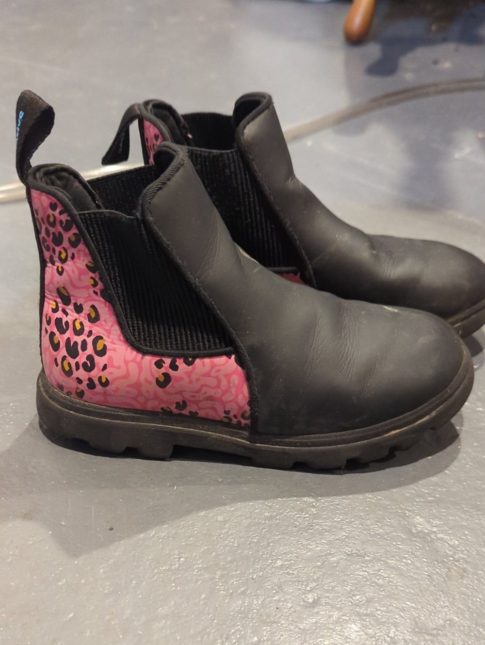 Kids Black Chelsea Boots with Pink Leopard Panel Native 13